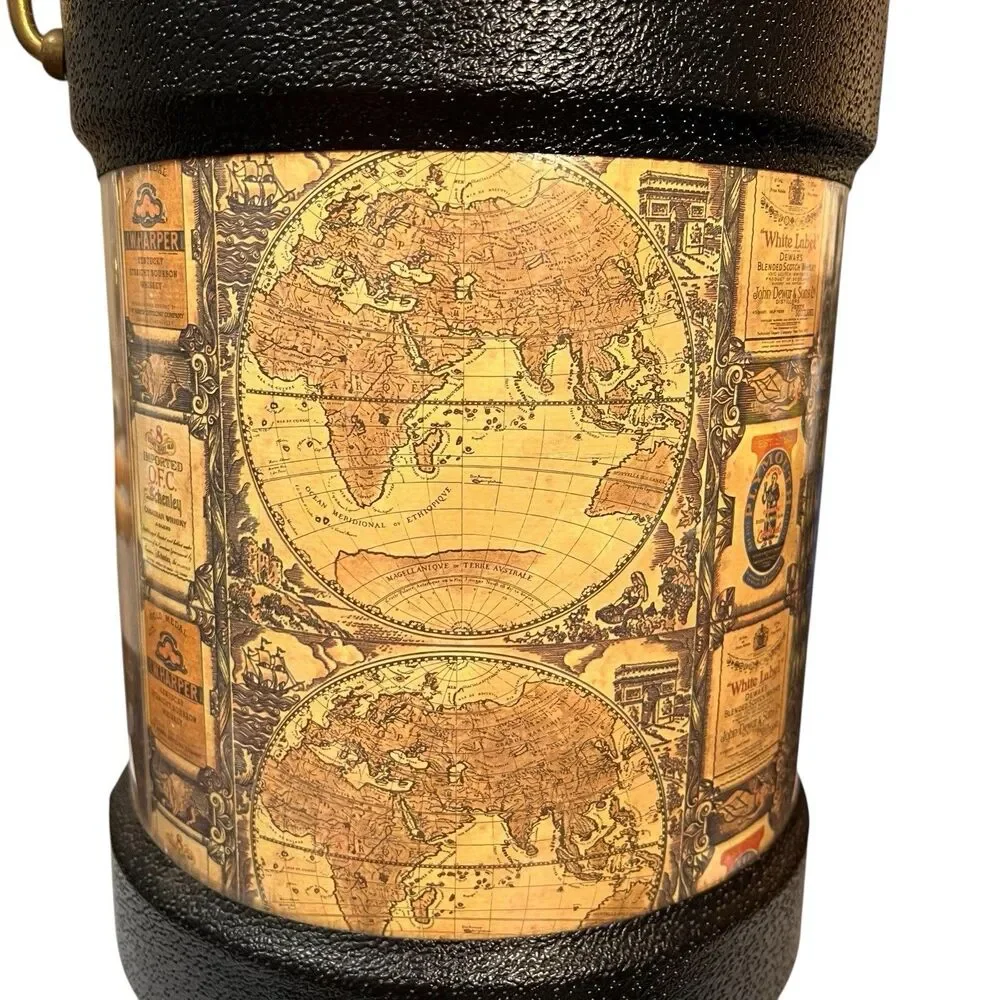 Kraftware Ice Bucket World Map Alcohol Advertising Man Cave USA Barware Vintage